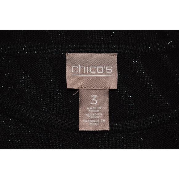 CHICO'S $78 Black Metallic Jacquard Knit Pullover Sweater 3 / US XL - Picture 3 of 3